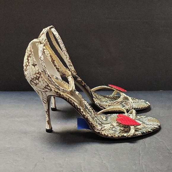 Dolce & Gabbana Snakeskin Heels with Red Heart Details - Picture 2 of 6